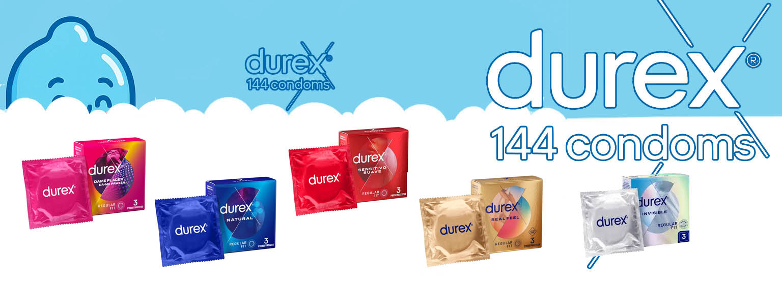 Promotional banner for Durex 3-pack condoms – ideal for vending machines and retail sales